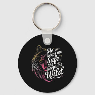 Hij Houdt Me Veilig Zij Houdt Me Wolf Kunst Minnaa Sleutelhanger