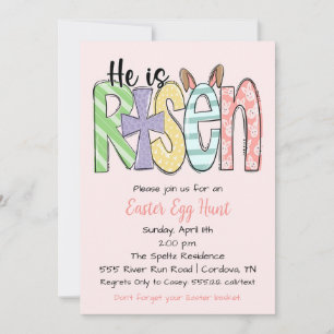 Hij is de Risen Religious Easter Egg Hunt Invitati Feestdagenkaart