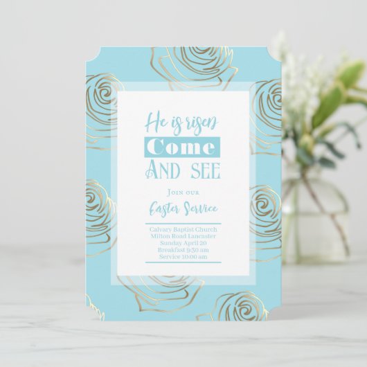 Hij is de Robin Egg Blue Easter Invitation Kaart (Staand voorkant)