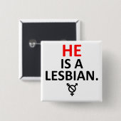 hij is een lesbische niet - binaire badge vierkante button 5,1 cm (Voorkant /achterkant)