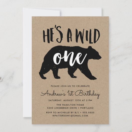 Hij is een Wild One First Birthday Party Kaart (Voorkant)