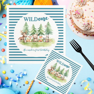 Hij is een wilde Woodland Animals 1e Verjaardag Ge Servet