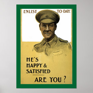 Hij is gelukkig en tevreden, bent u dat ook? poster