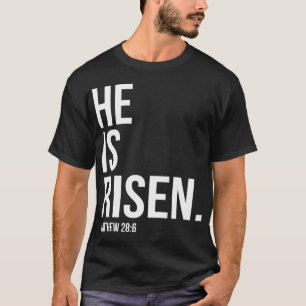 Hij is gerezen Bijbelscriptie verse Christelijk T-shirt