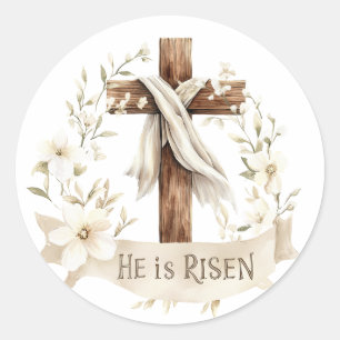 Hij is het verrezen kruis Easter Ronde Sticker