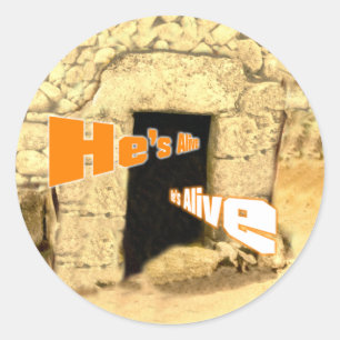 Hij is levende Christelijke Paasopstanding kunst Ronde Sticker