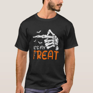 Hij is mijn traktatie Skelet Hand Halloween Kostuu T-shirt