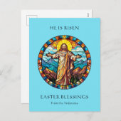 Hij is opgestaan als religieuze Pasen Jezus Verrij Feestdagenkaart (Voorkant / Achterkant)