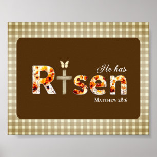 Hij is Opgestaan Bijbelvers Kruis Religieus Pasen Poster