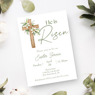 Hij is Opgestaan Bloemen Kruis Kerk Pasen Dienst Kaart