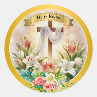 Hij is Opgestaan Christelijk - Religieus Pasen Ronde Sticker