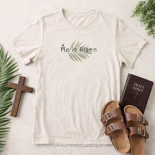 Hij Is Opgestaan Drie Kruizen Palmblad Pasen Tri-Blend Shirt