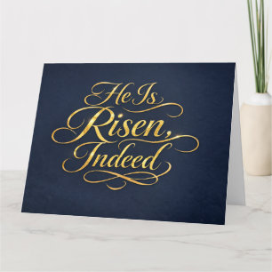 Hij Is Opgestaan – Elegante Gouden Script Paasfees Kaart