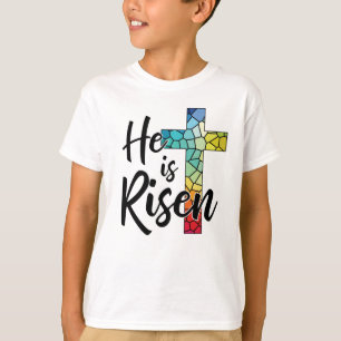 Hij Is Opgestaan, Glas In Lood Kruis - GraphicLove T-shirt
