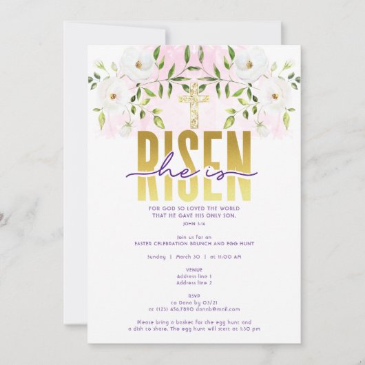 Hij is opgestaan in religieus Christelijk citaat P Kaart (Voorkant)