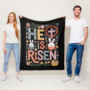 Hij is Opgestaan Jezus Bloemig Schattig Paas Konij Fleece Deken