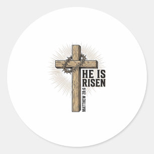 Hij Is Opgestaan Kruis Mattheüs 28_6 Vintage Chris Ronde Sticker