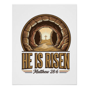 Hij Is Opgestaan Matteus 28 6 Vintage Christelijk Perfect Poster