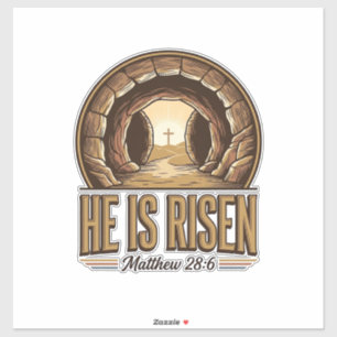 Hij Is Opgestaan Matteus 28 6 Vintage Christelijk Sticker