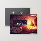 Hij is opgestaan met drie kruisen leeg graf Pasen Button (Voorkant / Achterkant)