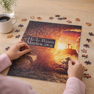 Hij is opgestaan met drie kruisen leeg graf Pasen Legpuzzel