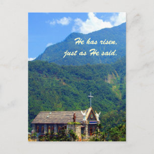 Hij is opgestaan!! -Mountain Church Pasen Thema Feestdagenkaart
