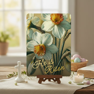 Hij Is Opgestaan Narcis Bloem Goud Folie Kaart