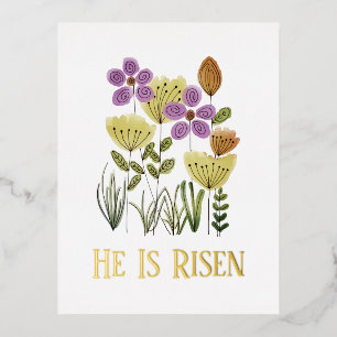 Hij Is Opgestaan Paasbloem Kerkdiensten Folie Feestdagen Briefkaart