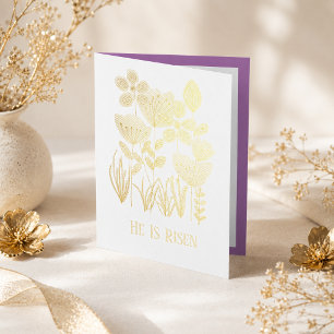 Hij Is Opgestaan Pasen Elegant Goud Folie Kaarten