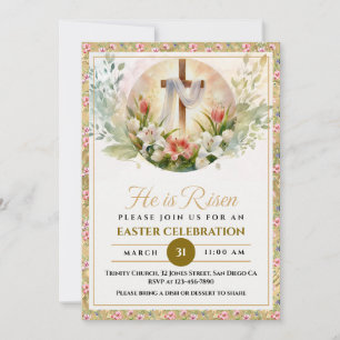 Hij Is Opgestaan Pasen Waterverf Bloemen, Religieu Aankondiging