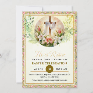 Hij Is Opgestaan Pasen Waterverf Bloemen, Religieu Feestdagenkaart
