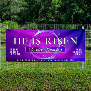 Hij Is Opgestaan Pasen Zondag Kerk Spandoek