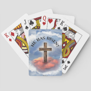 Hij Is Opgestaan Ruw Kruis Met Wolken Pokerkaarten