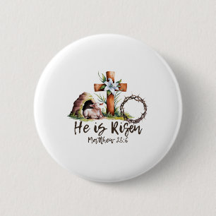 Hij Is Opgestaan Schaap Lam Kruis Jezus Christelij Ronde Button 5,7 Cm