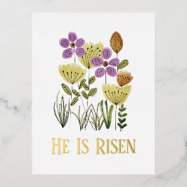 Hij is opgestaan uit de paasbloemenkerkdiensten folie feestdagen briefkaart