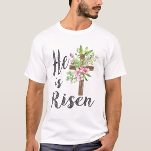 Hij is Opgewekt Bloemkruis Vintage Gelukkig Pasen  T-shirt