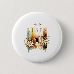Hij Is Opgewekt Christelijk Kruis Jezus Bijbelvers Ronde Button 5,7 Cm