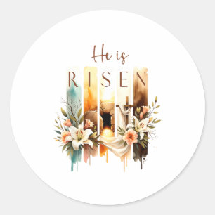 Hij Is Opgewekt Christelijk Kruis Jezus Bijbelvers Ronde Sticker