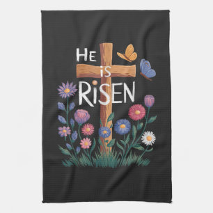 Hij Is Opgewekt Jezus Bloemrijke Christelijke Pase Theedoek