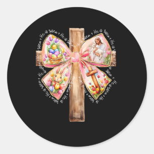 Hij Is Opgewekt Jezus Coquette Boog Paas Kruis Vro Ronde Sticker