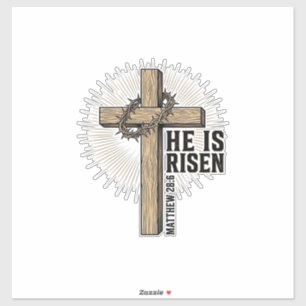 Hij Is Opgewekt Kruis Mattheüs 28_6 Vintage Christ Sticker