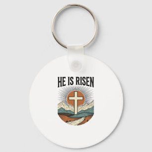 Hij Is Opgewekt Kruis Zonsopgang Christelijk Pasen Sleutelhanger