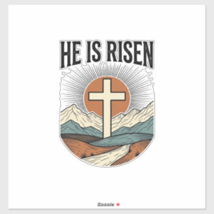 Hij Is Opgewekt Kruis Zonsopgang Christelijk Pasen Sticker
