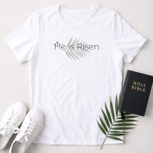 Hij Is Opgewekt Minimalistische 3 Kruizen Palmblad Tri-Blend Shirt