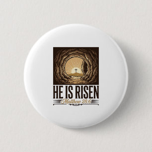 Hij Is Opgewekt Pasen Graf Kruis Vintage Christeli Ronde Button 5,7 Cm