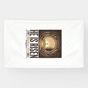 Hij Is Opgewekt Pasen Graf Kruis Vintage Christeli Spandoek