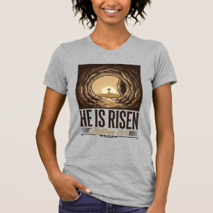 Hij Is Opgewekt Pasen Graf Kruis Vintage Christeli T-shirt