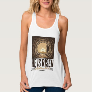 Hij Is Opgewekt Pasen Graf Kruis Vintage Christeli Tanktop