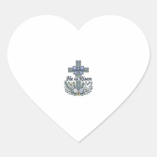 Hij Is Opgewekt Pasen Kruis Vintage Vector Hart Sticker