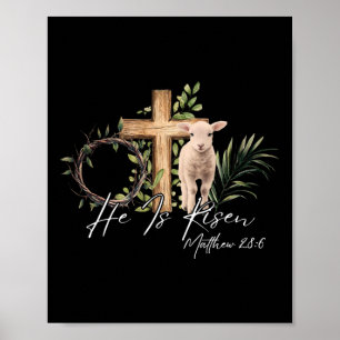 Hij Is Opgewekt Schaap Lam Kruis Jezus Christelijk Poster